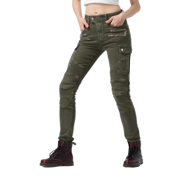 Ženske motociklističke jeans hlače - bella denim™ kaki