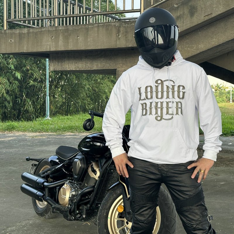 Biјela baјkerska dukseritsa sa kapuljachom | lounge biker