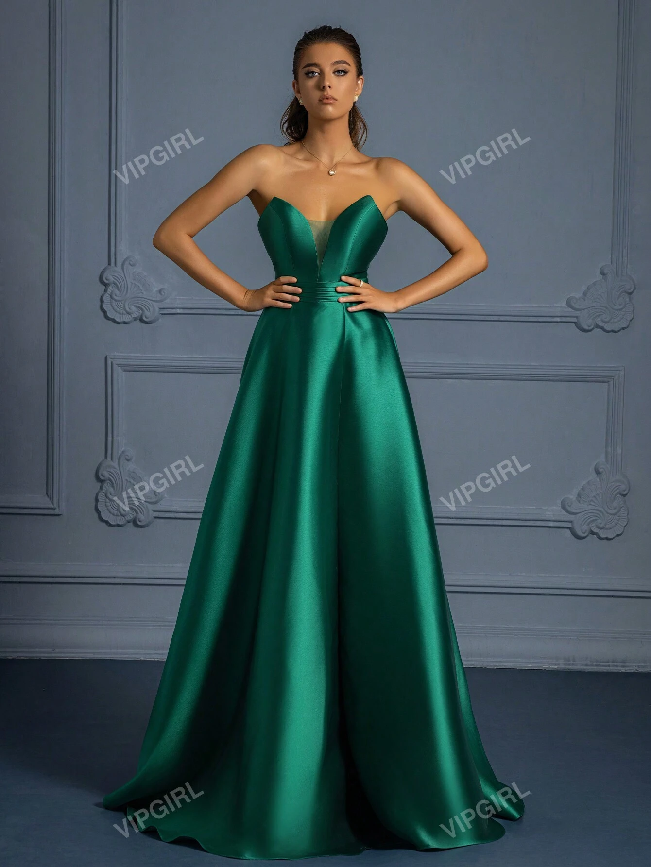 Rochie de seară elegantă, de înaltă calitate, verde, lungă, corset pentru femei, lungă și simplă, cu o fustă pufoasă verde măr pentru spectacole și evenimente. De asemenea, potrivită pentru animatoare la ceremonii și prezentări de modă.