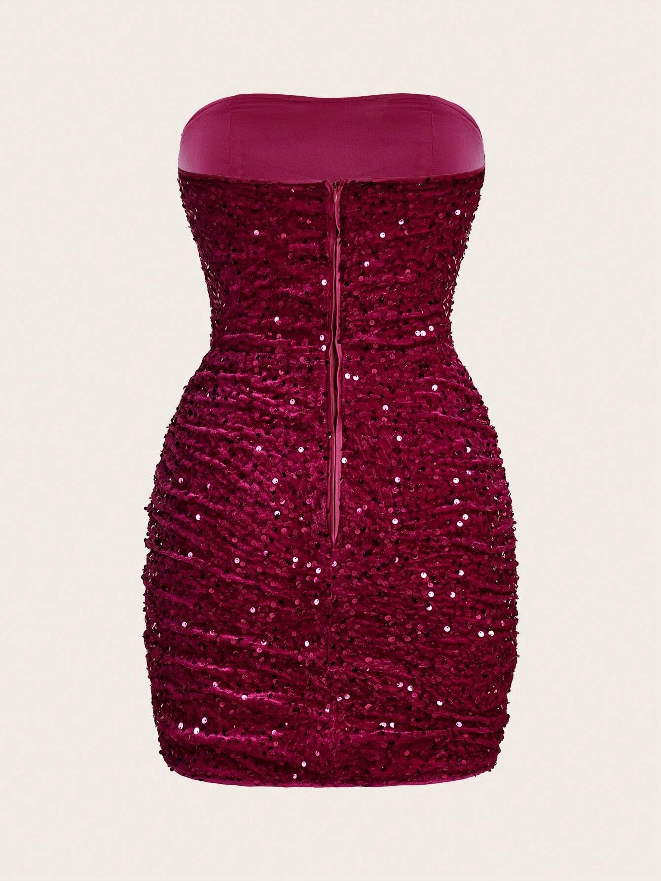 Lyhyt korsetti Hot Pink Black Sequin Tube -iltapuku treffeille