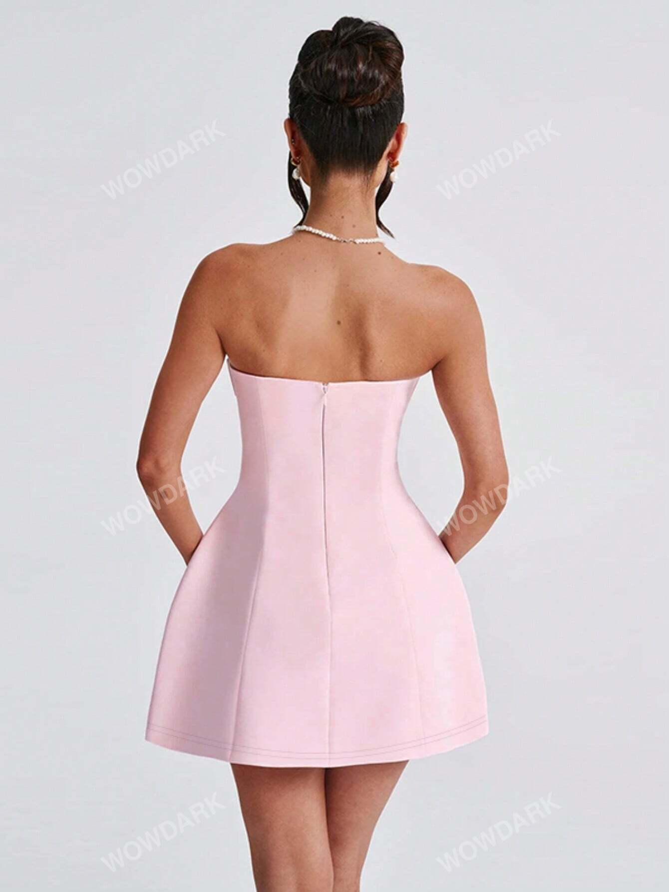 Femei de culoare solidă de vară elegant bustier tubular a-line singur scurt corset rochie bomboane roz lumina roz