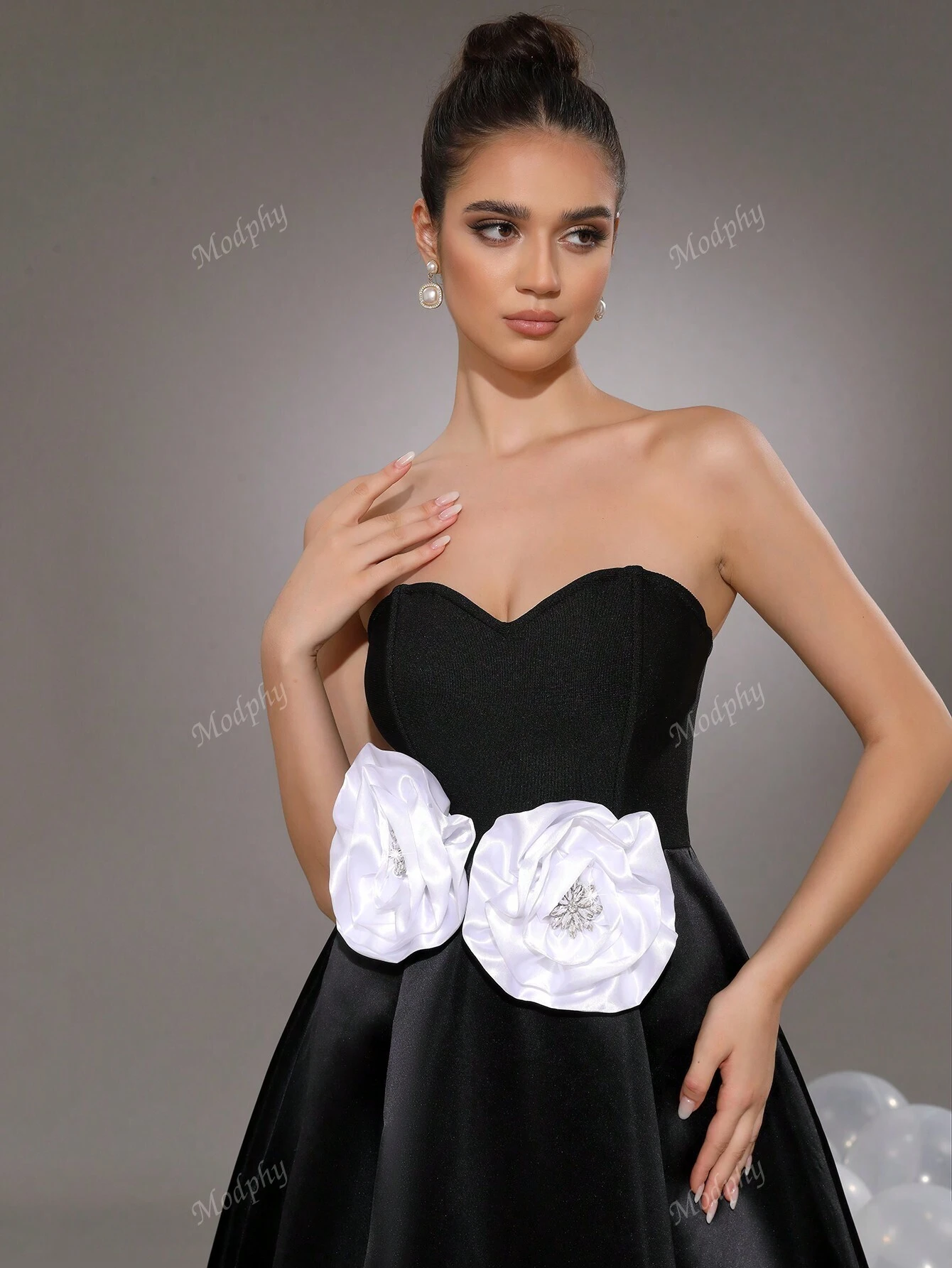 Frumoasă rochie lungă corset negru fără bretele 3d floral sexy, potrivit pentru nunți, domnișoare de onoare, seri elegante, dansuri, cină formală rochie corset pentru femei