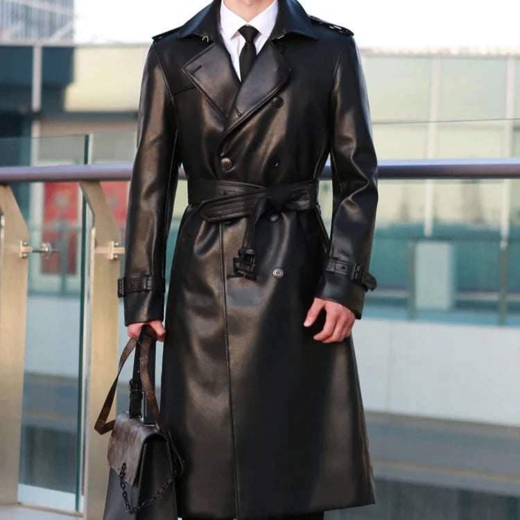 Meeste nahast trench coat Old Money stiilis