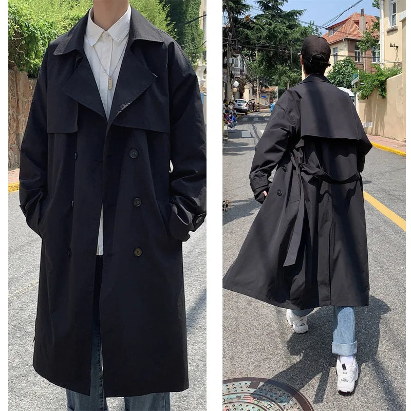 Lång trenchcoat för män, old money-stil