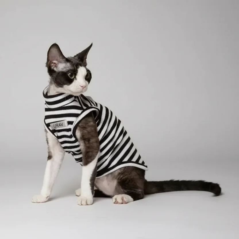 Tricou ușor din bumbac cu dungi pentru pisici