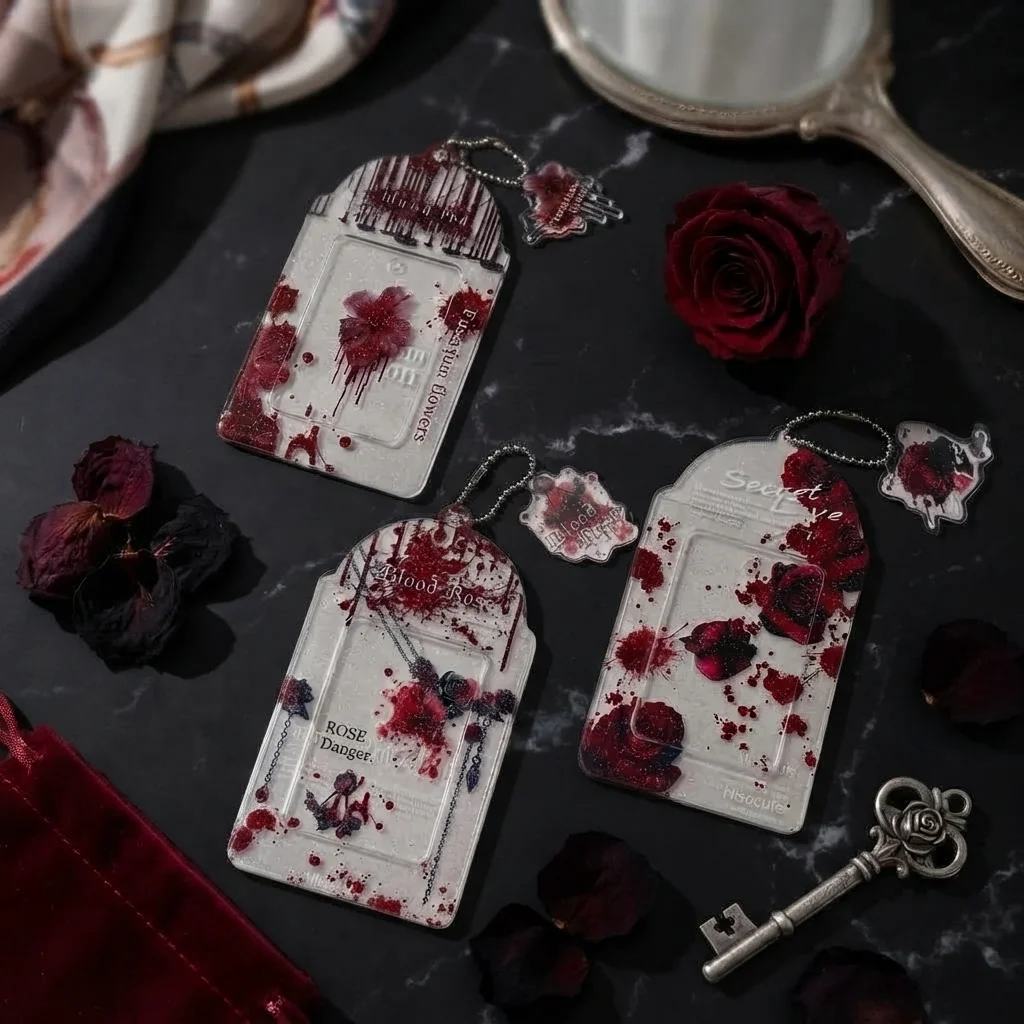 Gotisk K-pop kortholder i gennemsigtig PVC ‘Blodig Rose’