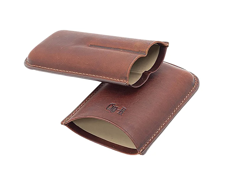 Etui för 2 cigarrer cig-r – brunt läder i retrostil
