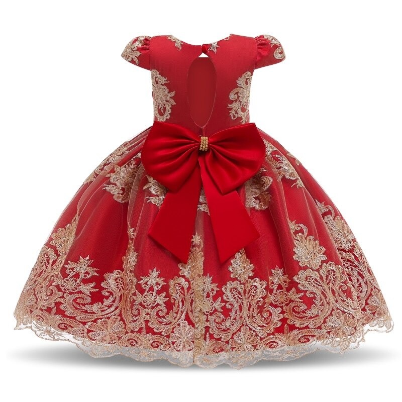 Vintage Princess-Kleid Rot mit Stickerei