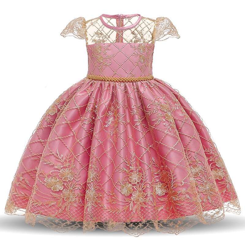 Prinzessin-Kleid Rosa Spitze Gold