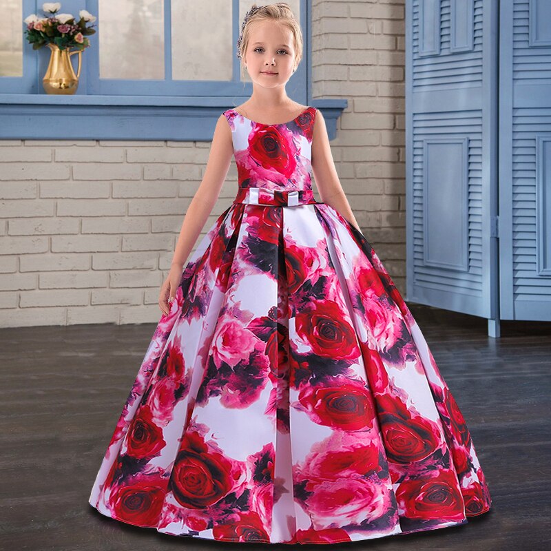 Kleid mit Blumen Prinzessin Rot