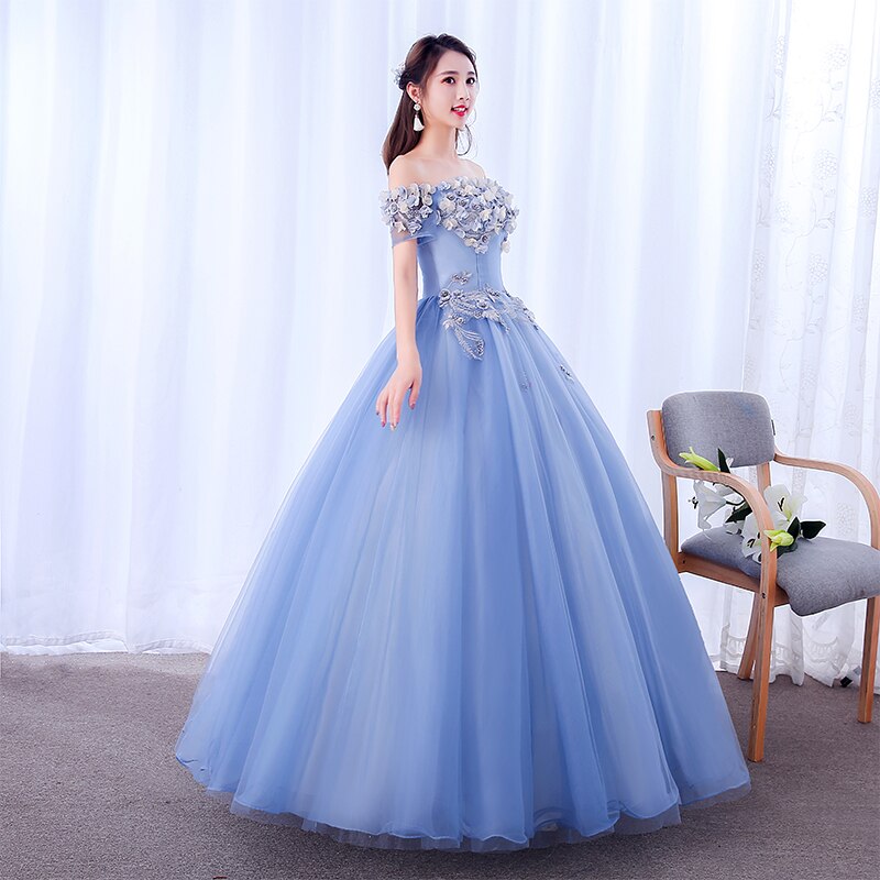 Ballkleid mit Blumen Blau