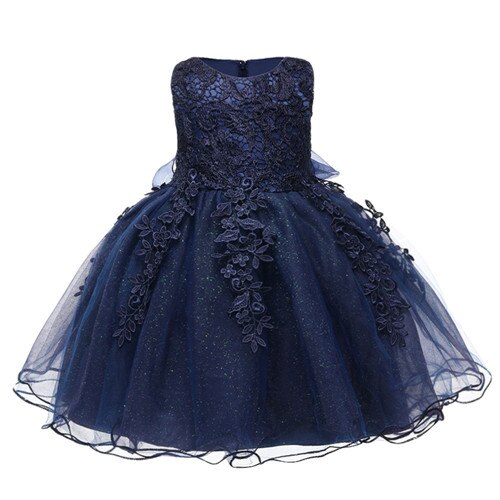 Marineblaues Baby-Prinzessin-Kleid mit Spitze