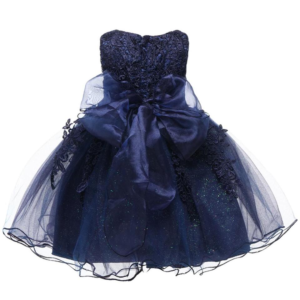 Marineblaues Baby-Prinzessin-Kleid mit Spitze