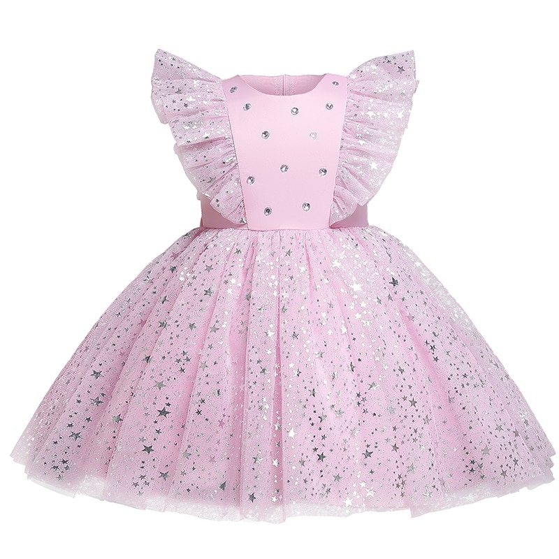 Babykleid Rosa Sterne mit Pailletten