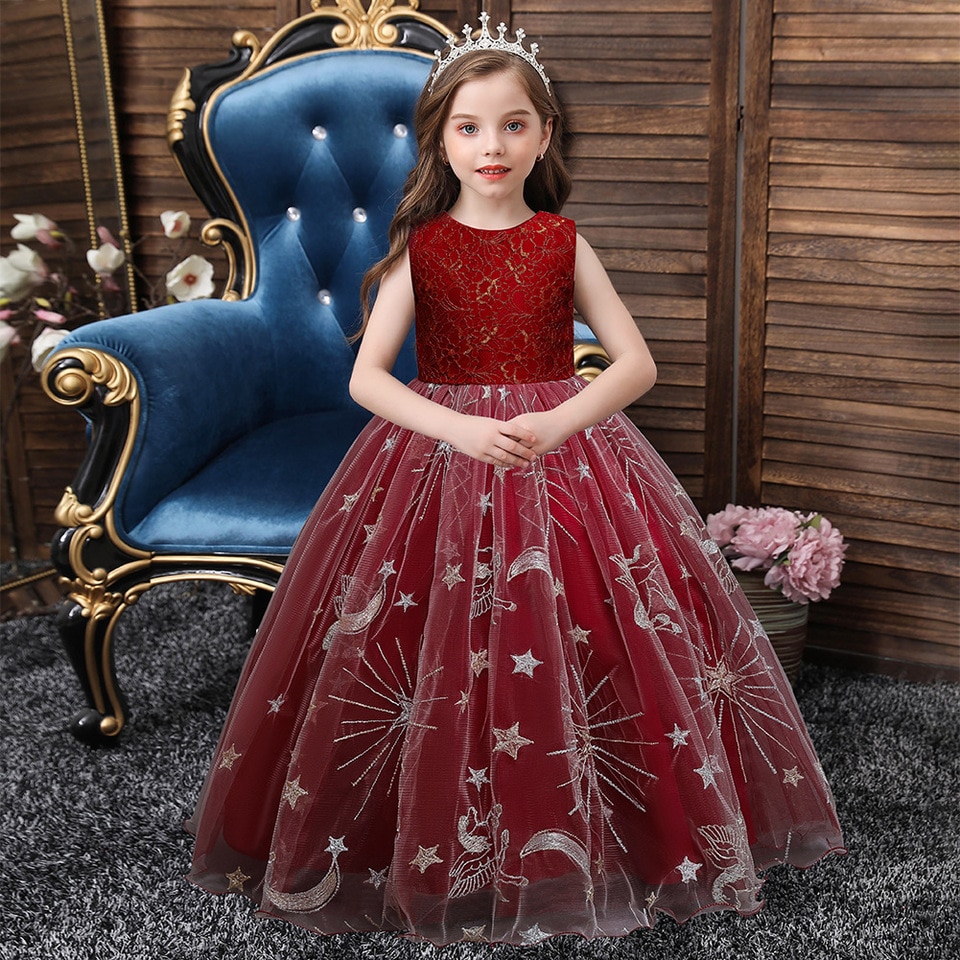 Kleid Rot Prinzessin Spitze Sterne