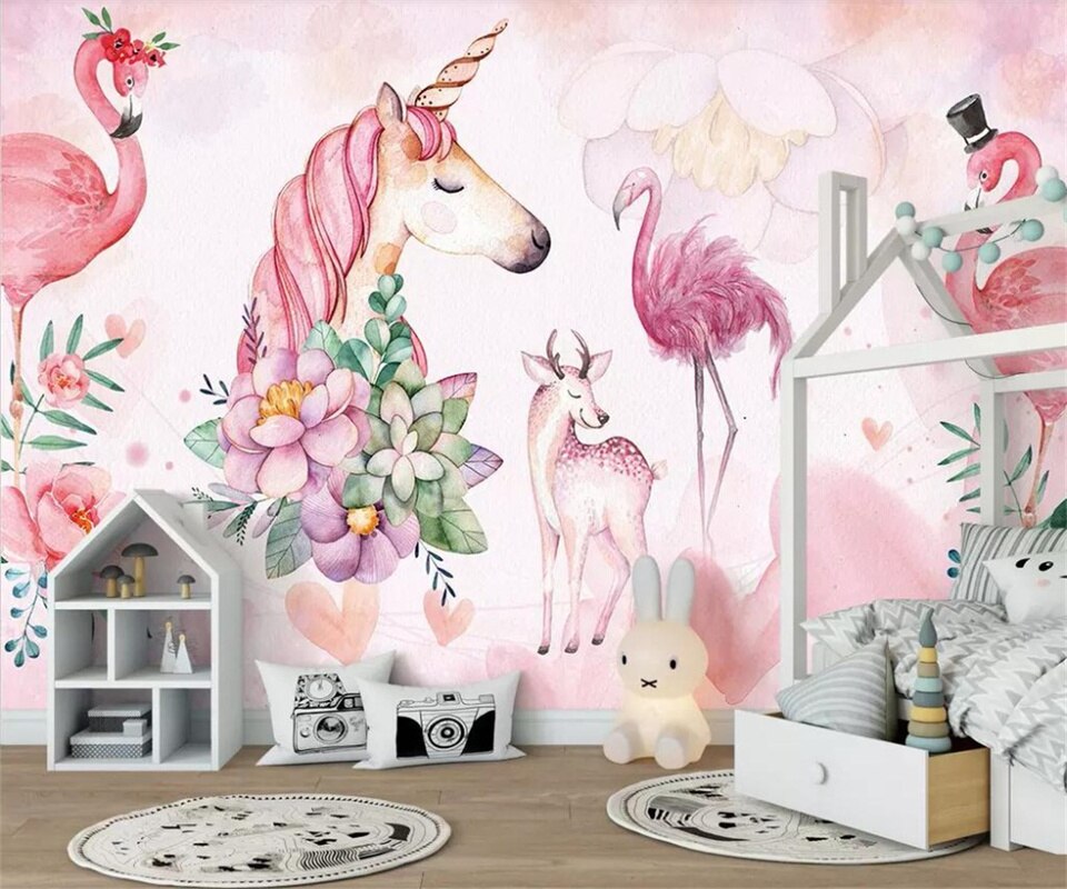 Prinsessan Unicorns och Flamingos Wallpaper