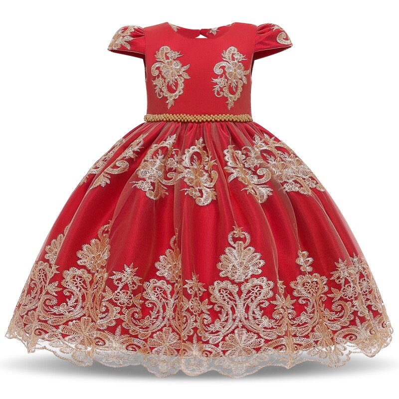 Vintage Princess-Kleid Rot mit Stickerei