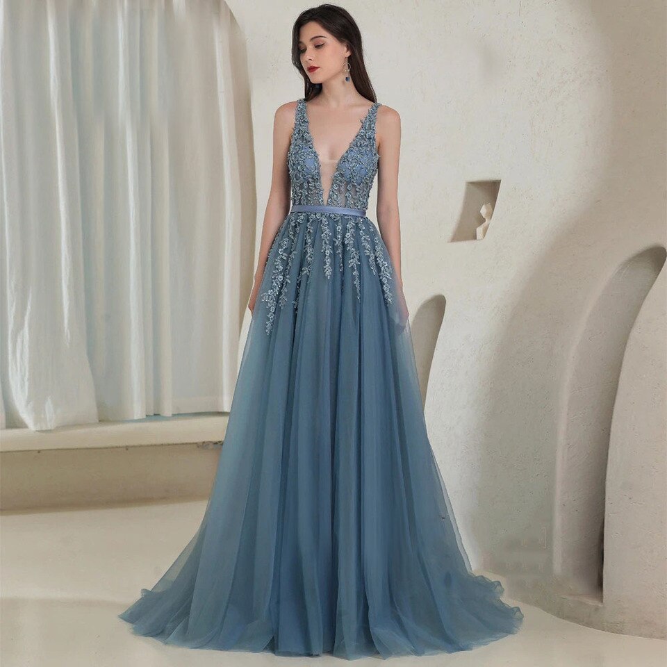 Langes Abendkleid Blau