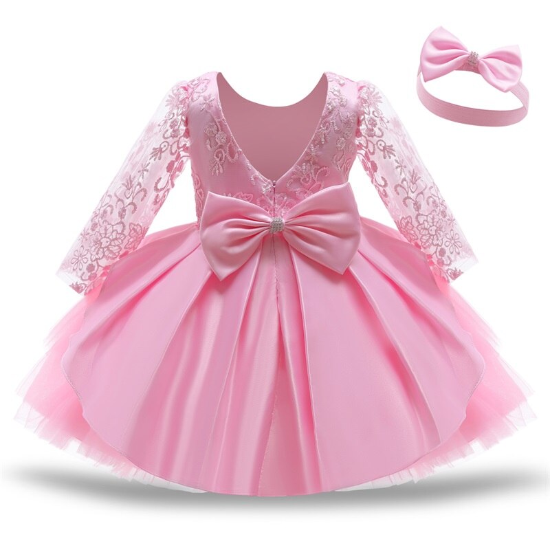 Rosa Baby-Prinzessin-Kleid mit langen Ärmeln