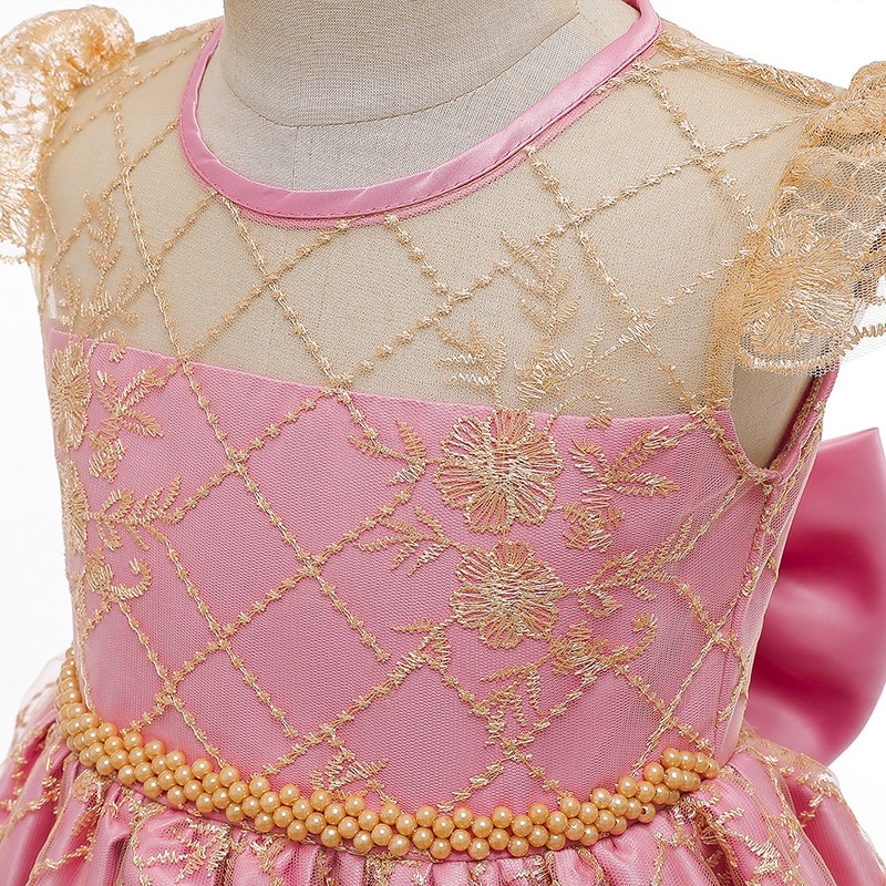 Prinzessin-Kleid Rosa Spitze Gold