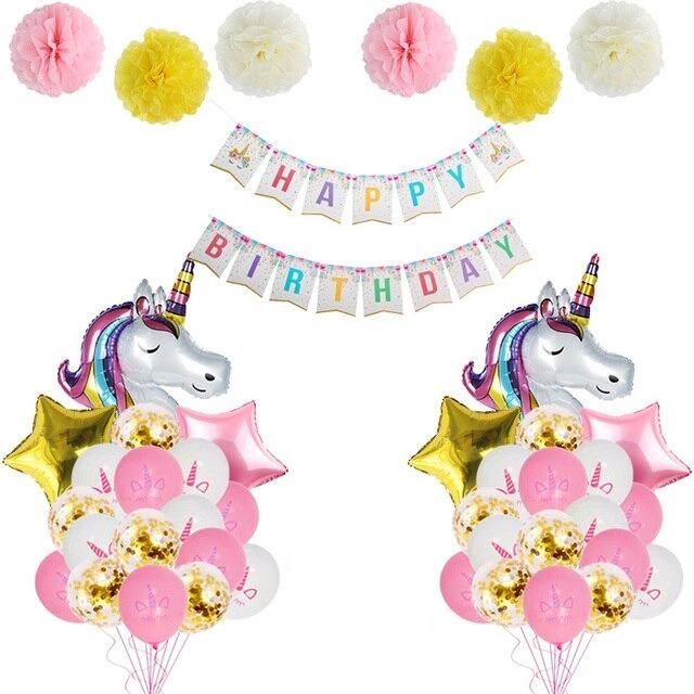 Einhorn Prinzessin Geburtstagsset mit Luftballons