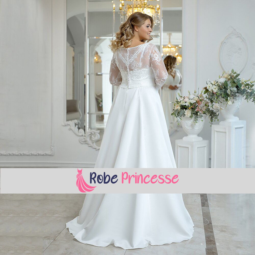 Prinzessin-Brautkleid aus weißem Satin für die Frau Rund