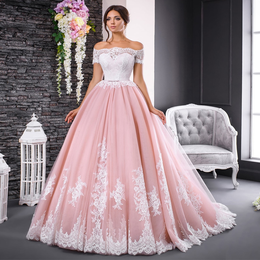 Prinzessin-Brautkleid in Rosa und Weiß