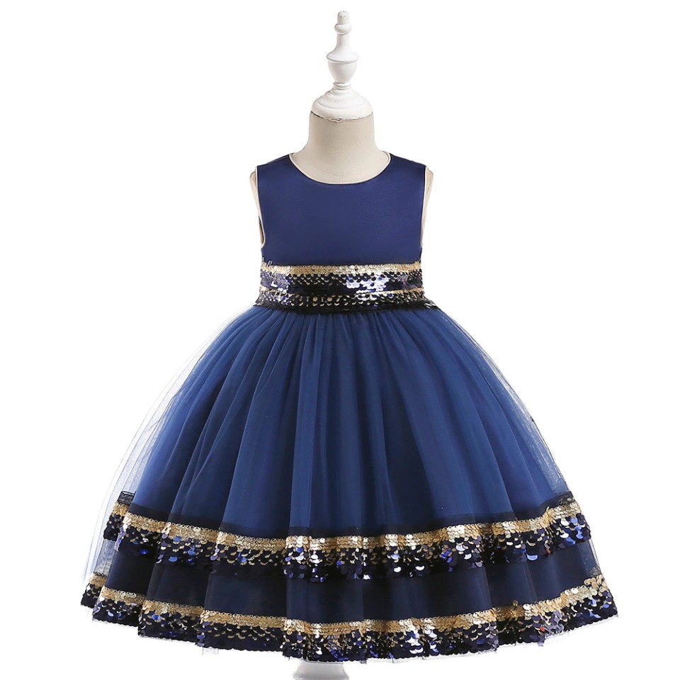 Prinzessin-Kleid für Mädchen Blau-Gold