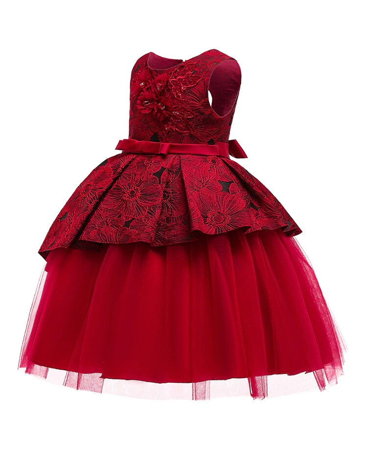 Kleid Prinzessin mit Blumen Scharlachrot