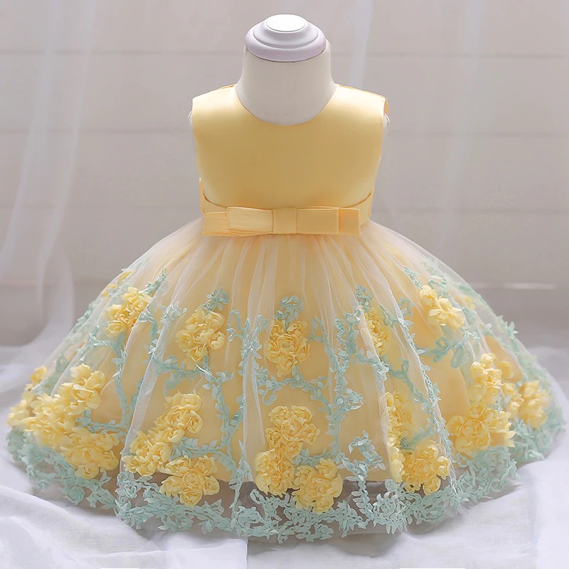 Gelbes Blumenprinzessin-Kleid für Babys