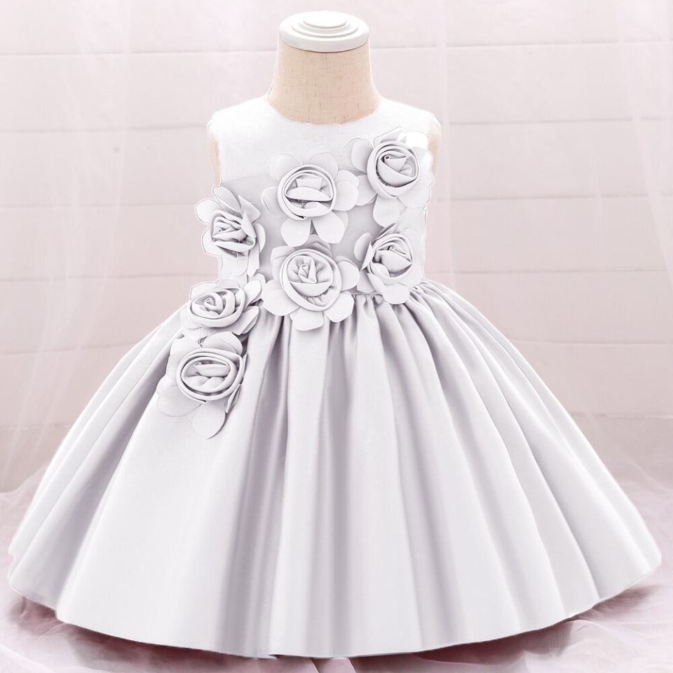 Baby-Prinzessin-Kleid Weiß mit Blumen