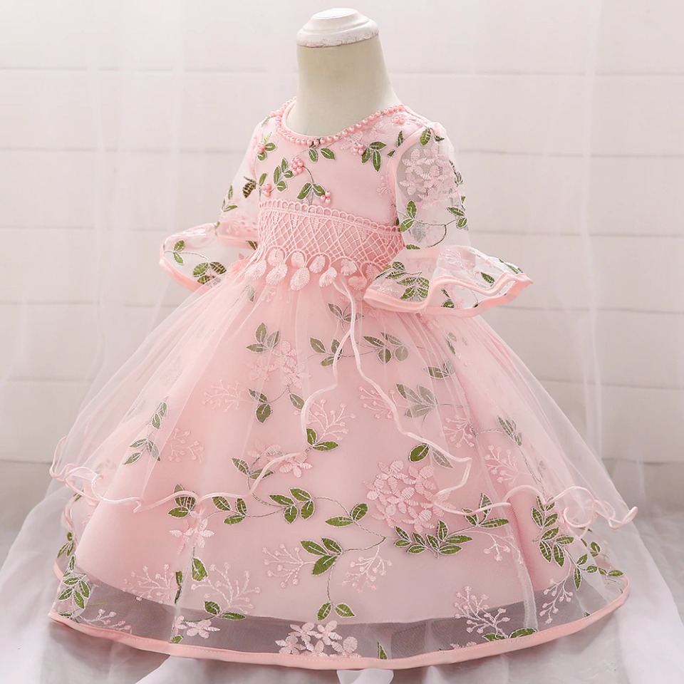 Baby-Prinzessin-Kleid Rosa mit Perlen