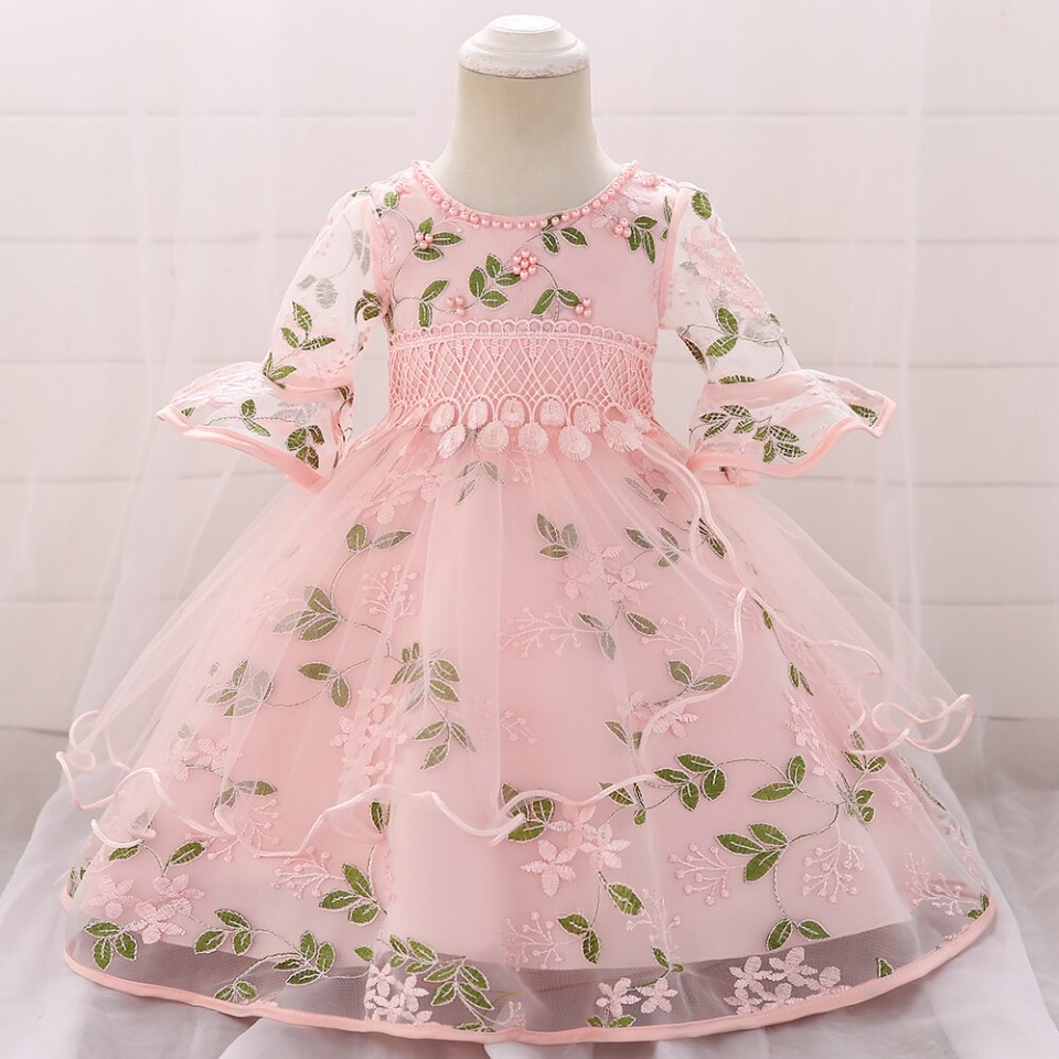 Baby-Prinzessin-Kleid Rosa mit Perlen