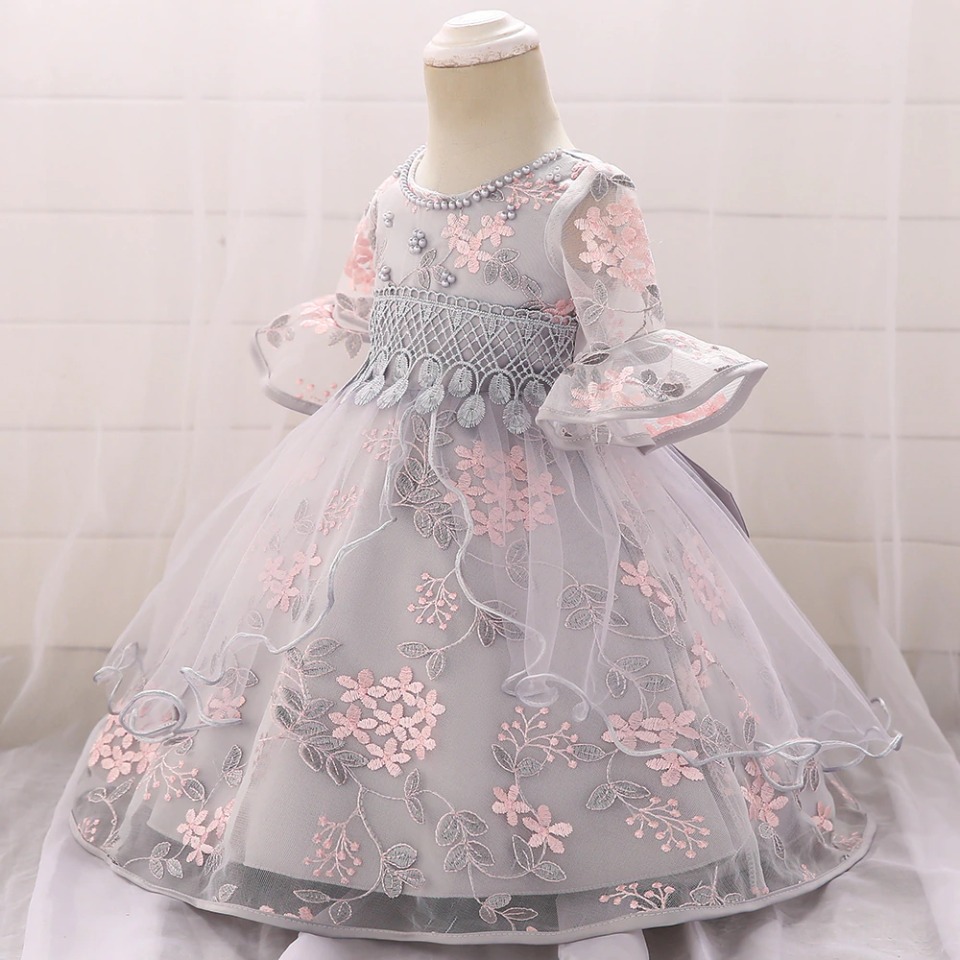 Prinzessin-Kleid, Baby, rosa und grau