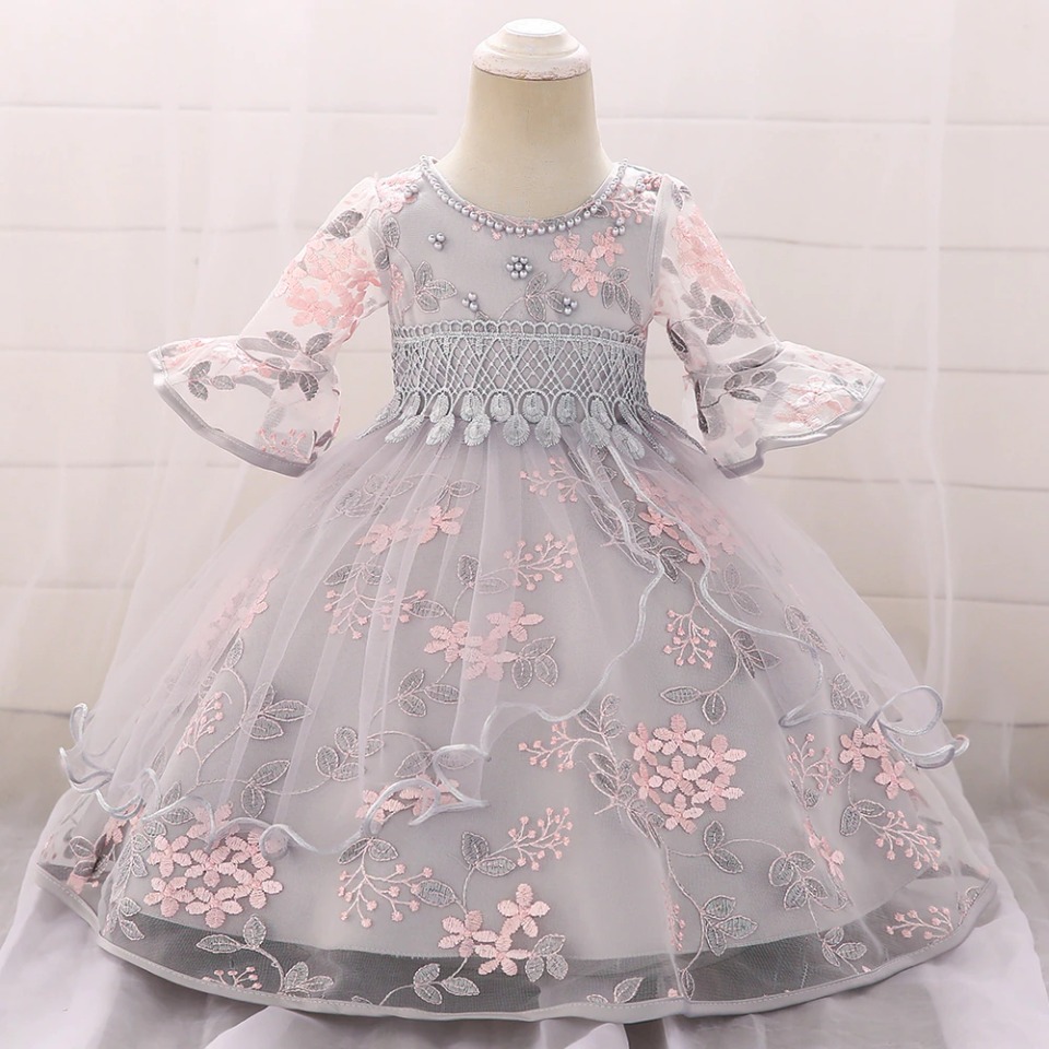 Prinzessin-Kleid, Baby, rosa und grau