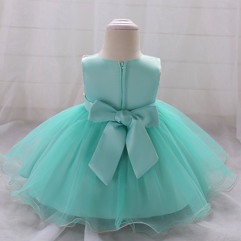 Prinzessin-Kleid, Baby, türkis mit Blumenmuster