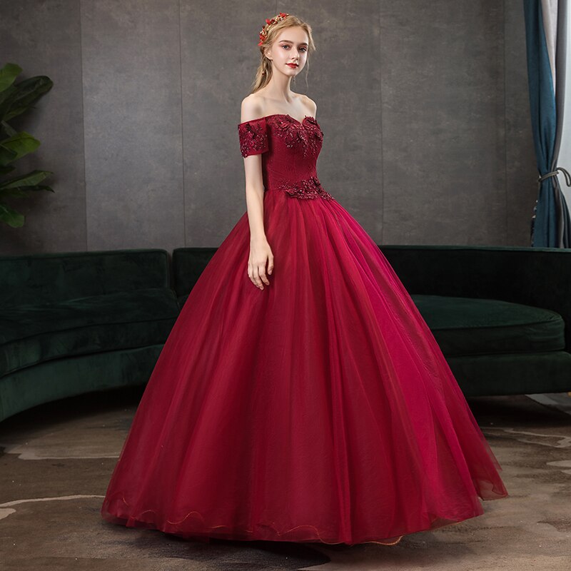 Bordeauxfarbenes Prinzessin-Ballkleid für Frauen