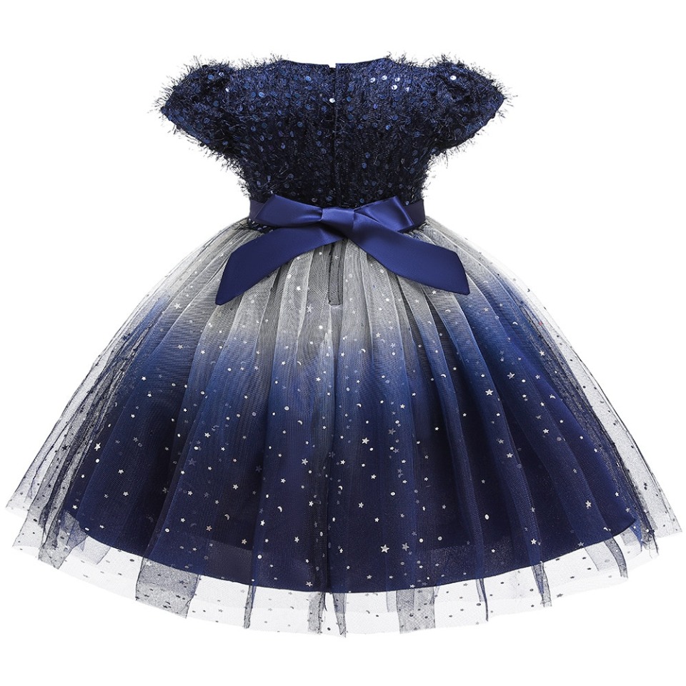 Blaues Mädchen-Prinzessin-Kleid mit Pailletten