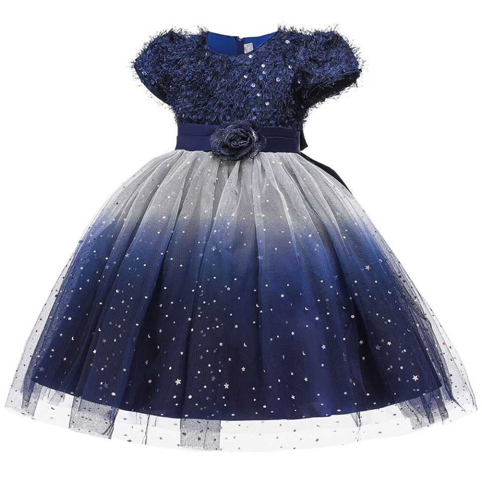 Blaues Mädchen-Prinzessin-Kleid mit Pailletten