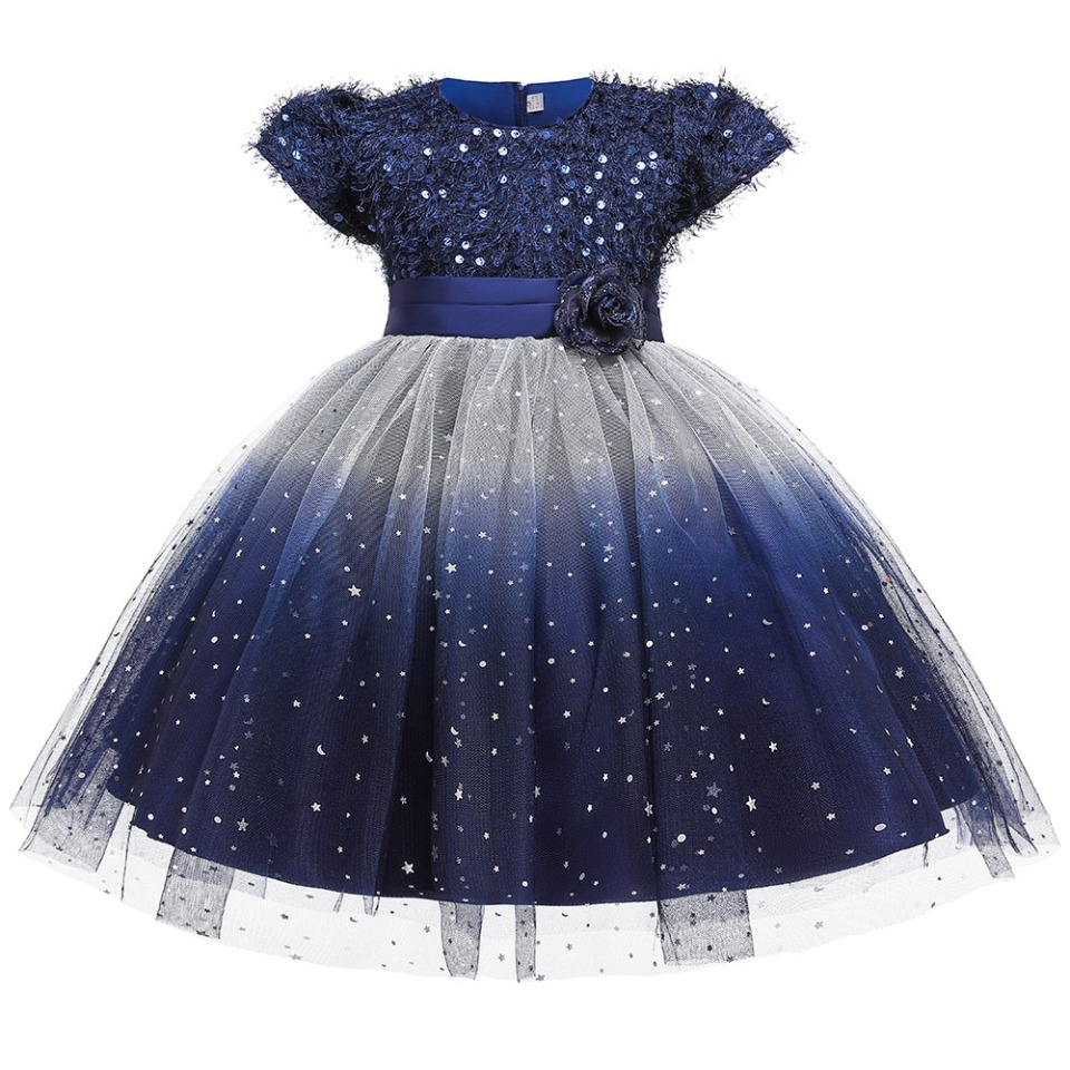 Blaues Mädchen-Prinzessin-Kleid mit Pailletten