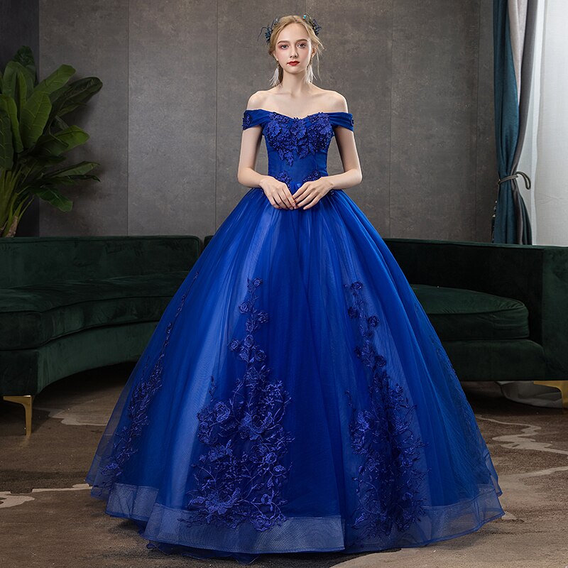 Blaues Prinzessin-Ballkleid aus Satin