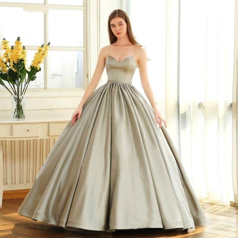 Prinzessin Abendkleid Grau Satiné