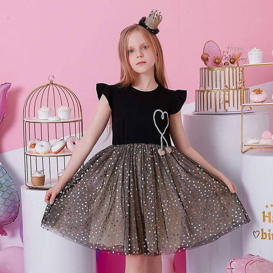 Kleid Prinzessin Mädchen Schwarz Herz