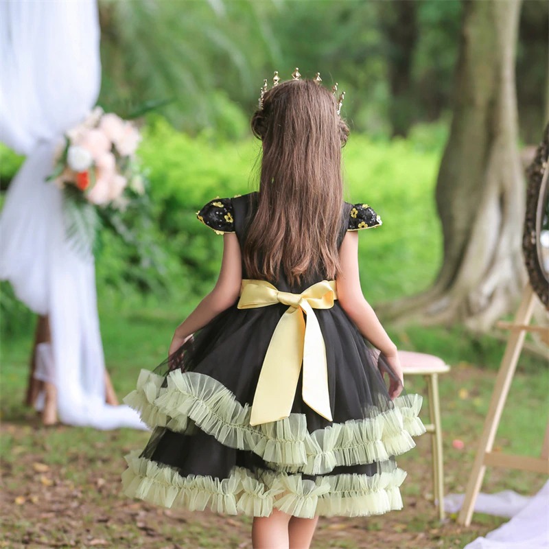 Kleid Prinzessin Mädchen Schwarz und Gelb