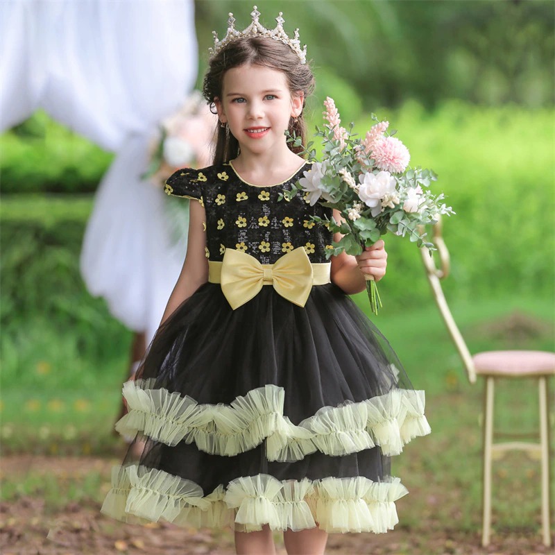 Kleid Prinzessin Mädchen Schwarz und Gelb