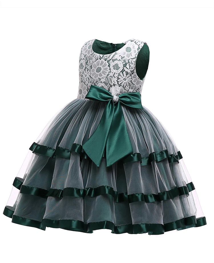 Kleid Prinzessin Mädchen Grün mit Blumenmuster