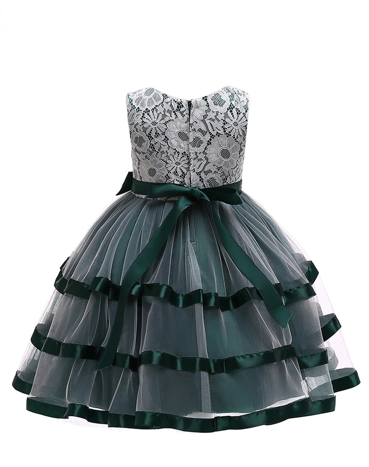 Kleid Prinzessin Mädchen Grün mit Blumenmuster