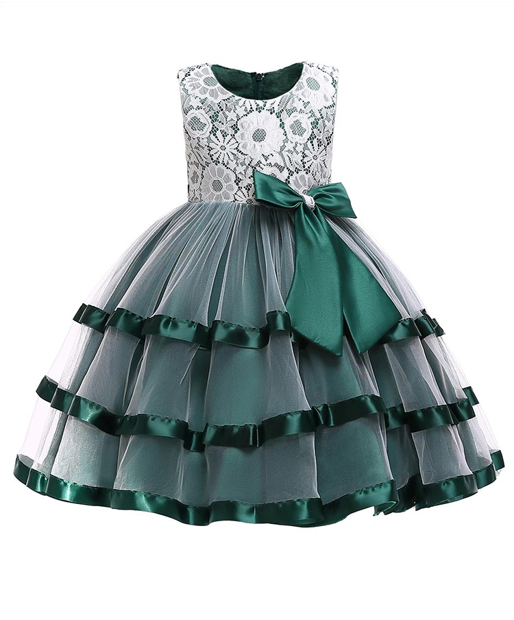 Kleid Prinzessin Mädchen Grün mit Blumenmuster