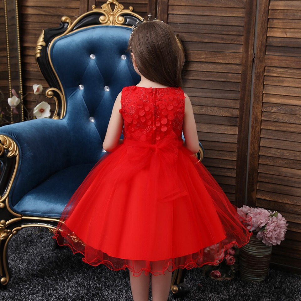 Prinzessin-Mädchen-Kleid Rot mit Perlen