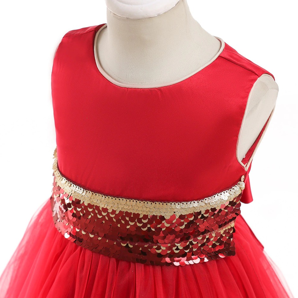 Prinzessin-Mädchen-Kleid Rot und Gold